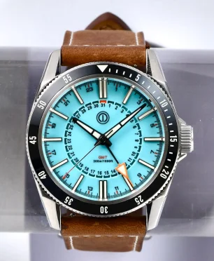 MMI Watches TURRET 300M DIVER GMT - ICE BLUE MODEL: TRG-03L (LEATHER/RUBBER STRAPS)