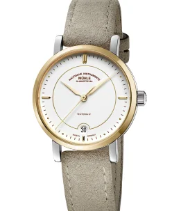 Mühle Glashütte Teutonia IV Lady in white with beige suede strap