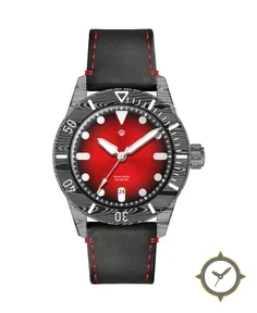 Pearl Diver Swiss Made Damscus steel watch 37 mm - red dial