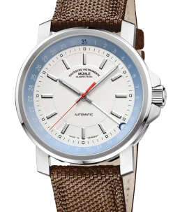 Mühle Glashütte 29er Pointer Date with coffee-brown canvas strap