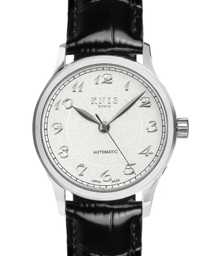 KNIS Kyoto KOKU Automatic Breguet Numerals White Engraved Dial Leather Strap (KN005-BGWHLE)
