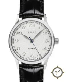 KNIS Kyoto KOKU Automatic Breguet Numerals White Engraved Dial Leather Strap (KN005-BGWHLE)