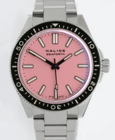 HALIOS SEAFORTH IV O.W.W.W. Pink Rotating Bezel Elapsed Time Titanium Titanium Bracelet + Rubber Strap