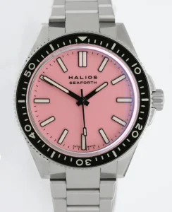 HALIOS SEAFORTH IV O.W.W.W. Pink Rotating Bezel Elapsed Time Titanium Titanium Bracelet + Rubber Strap