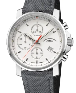 Mühle Glashütte 29er Chronograph in white with grey canvas strap
