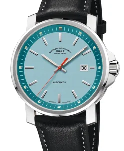 Mühle Glashütte 29er Big in south sea-blue with black leather strap