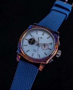 Wicked Watch Co. Peacock Timascus Chronograph Ice Blue Brushed