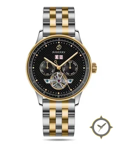 Boderry THE CHECKMATE Complication Automatic Watch with Date,Day,Month Display -Gold Black & Two Tone Bracelet