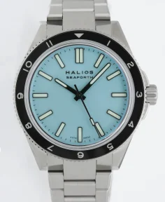 HALIOS SEAFORTH IV Pastel Blue Rotating Bezel 12-hour Titanium Titanium Bracelet + Rubber Strap