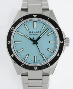 HALIOS SEAFORTH IV Pastel Blue Rotating Bezel 12-hour Titanium Titanium Bracelet + Rubber Strap