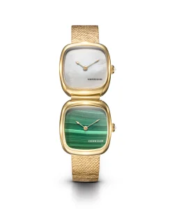 Dennison Dual Time Mini White MOP & Malachite In Gold