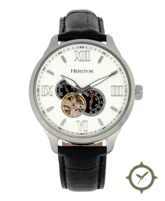 Heritor Automatic Harding Semi-Skeleton Leather-Band Watch