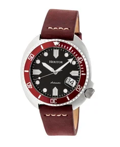 Heritor Watches Heritor Automatic Morrison Leather-Band Watch w/Date Leather Maroon/Silver