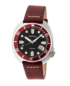 Heritor Watches Heritor Automatic Morrison Leather-Band Watch w/Date Leather Maroon/Silver