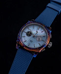 Wicked Watch Co. Peacock Timascus Chronograph Ice Blue MOP