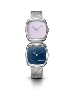 Dennison Dual Time Mini Pink Malaysian Jade & Aventurine In Steel