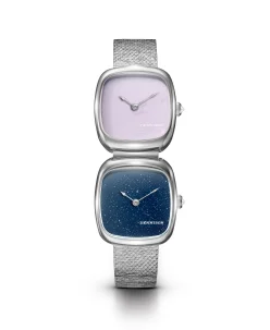 Dennison Dual Time Mini Pink Malaysian Jade & Aventurine In Steel
