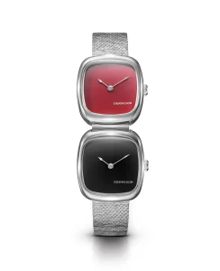 Dennison Dual Time Mini Red Jasper & Black Onyx In Steel