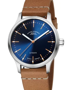 Mühle Glashütte Panova Blue with lightbrown leather strap
