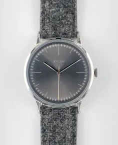 Vario Eclipse Hematite Grey Handwound Dress Watch on Harris Tweed Watch Strap