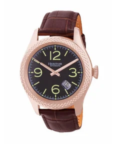 Heritor Watches Heritor Automatic Barnes Leather-Band Watch w/Date Rose Gold/Brown
