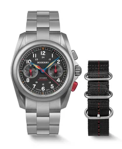 Boderry VOYAGER Chronograph Titanium Mechanical Field Watch, 100M Water Resistant Grey/Bracelet