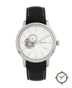 Heritor Automatic Landon Semi-Skeleton Leather-Band Watch