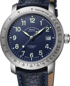 Mühle Glashütte Marinefliegeruhr-I Edition 2026 with a blue leather strap