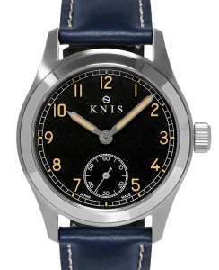 KNIS Kyoto Retro Military Watch - Black Dial with Navy Leather Strap KN003-BKNVLE