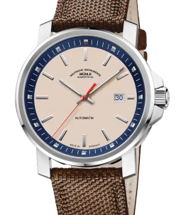 Mühle Glashütte 29er Big sand-colored with coffee-brown canvas strap