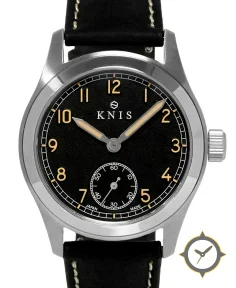 KNIS Kyoto Retro Military Watch - Black Dial with Black Leather Strap KN003-BKBKLE