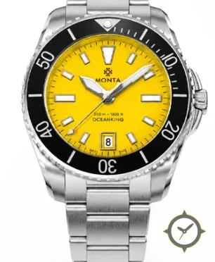 Monta Monta Oceanking, 60-Minute Bezel, with Date, Yellow Dial, Ceramic Bezel