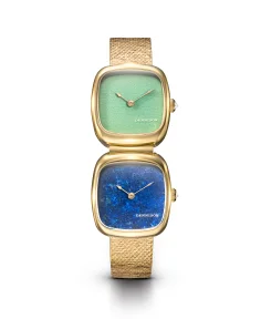 Dennison Dual Time Mini Lagoon Jadeite & Lapis Lazuli In Gold