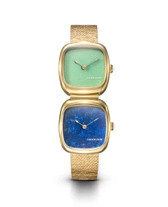 Dennison Dual Time Mini Lagoon Jadeite & Lapis Lazuli In Gold