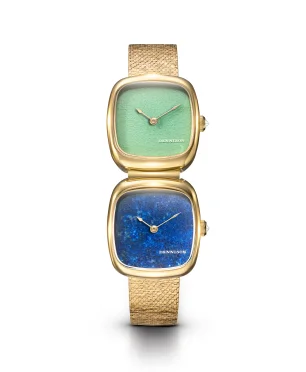 Dennison Dual Time Mini Lagoon Jadeite & Lapis Lazuli In Gold
