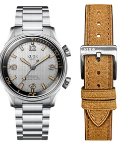 Kuoe SOMBRERO 90-011, Silver, Linen Textured Dial, 20 BAR Water Resistant
