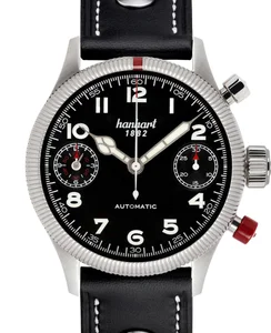 Hanhart PIONEER TwinDicator, black, fluted bezel