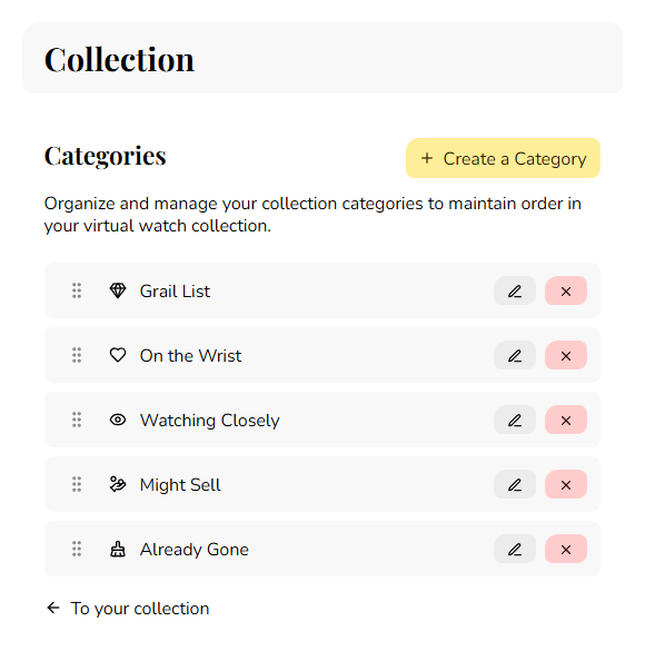 How the Chronoscout Collection category view looks like